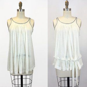 Off White Sheer Jersey Tank Top Silver chain trim